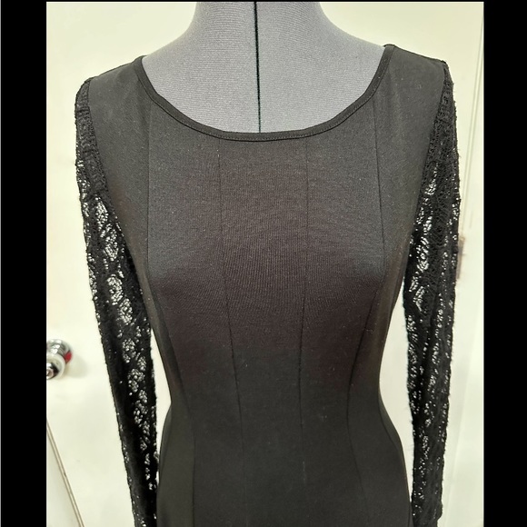 CHIC CATHERINE MALANDRINO DESIGN NATION BLACK KNIT LACE DRESS SKATER SKIRT 10 EC - Picture 2 of 8